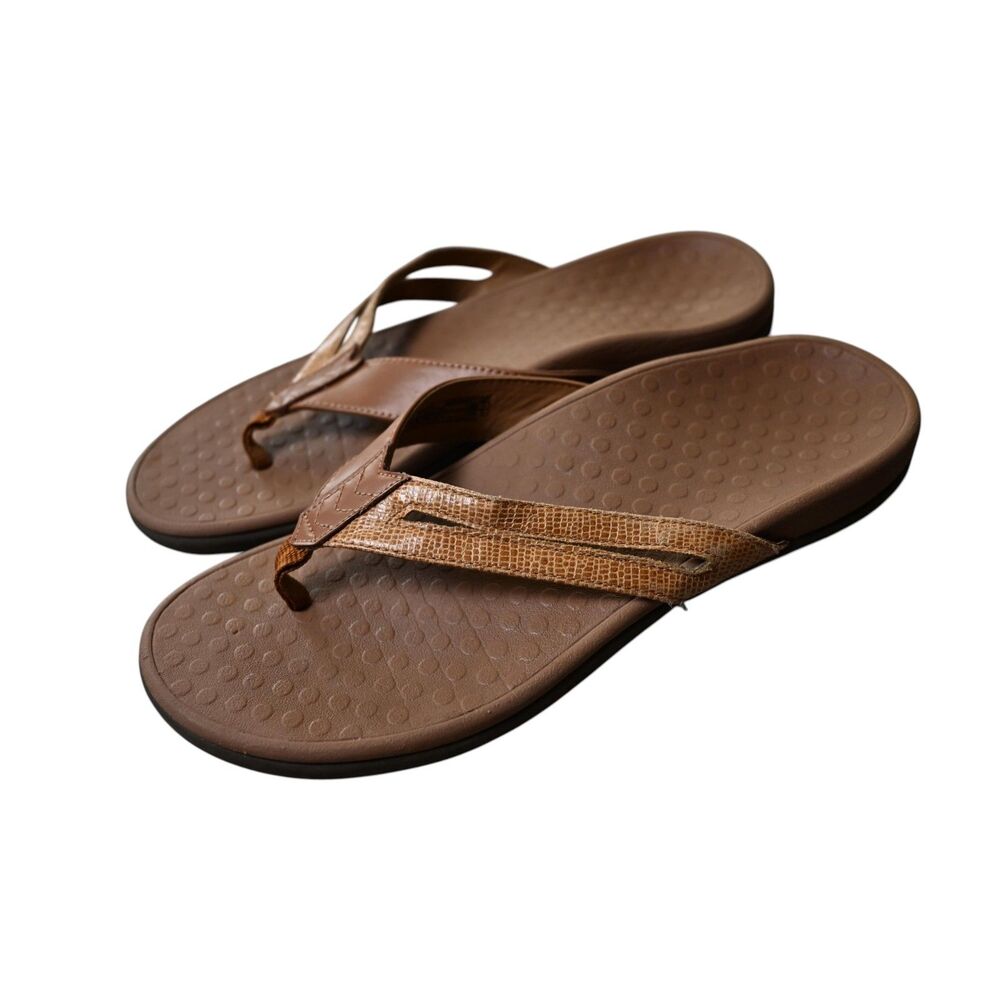 Vionic Tide II model Orthotic Arch Tan Apricot Comfort Shore Toe Kalise Women 10